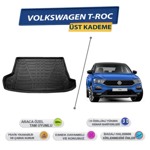 Volkswagen T-Roc Üst Kademe İçin 2019 Sonrası 3D Yüksek Kenarlı Bagaj Havuzu - Kokusuz, Kolay Temizlenebilir Bagaj Paspası