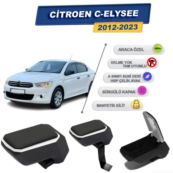 Citroen C-Elysee 2012 Sonrası İçin Çelik Ayaklı Kolçak, Kol Dayama - A+ Kalite Abs Malzeme (Gri)