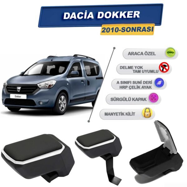 Dacia Dokker 2010 Sonrası İçin Çelik Ayaklı Kolçak, Kol Dayama - A+ Kalite Abs Malzeme (Gri)