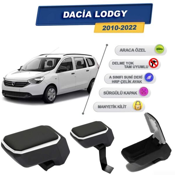 Dacia Lodgy 2010 Sonrası İçin Çelik Ayaklı Kolçak, Kol Dayama - A+ Kalite Abs Malzeme (Gri)