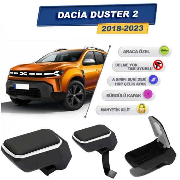 Dacia Duster 2 2018 Sonrası İçin Çelik Ayaklı Kolçak, Kol Dayama - A+ Kalite Abs Malzeme (Gri)