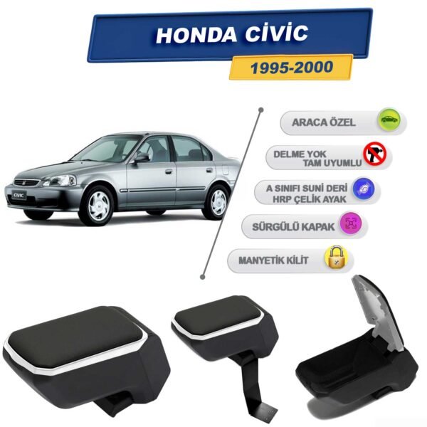 Honda Civic 1995-2000 İçin Çelik Ayaklı Kolçak, Kol Dayama - A+ Kalite Abs Malzeme (Gri)