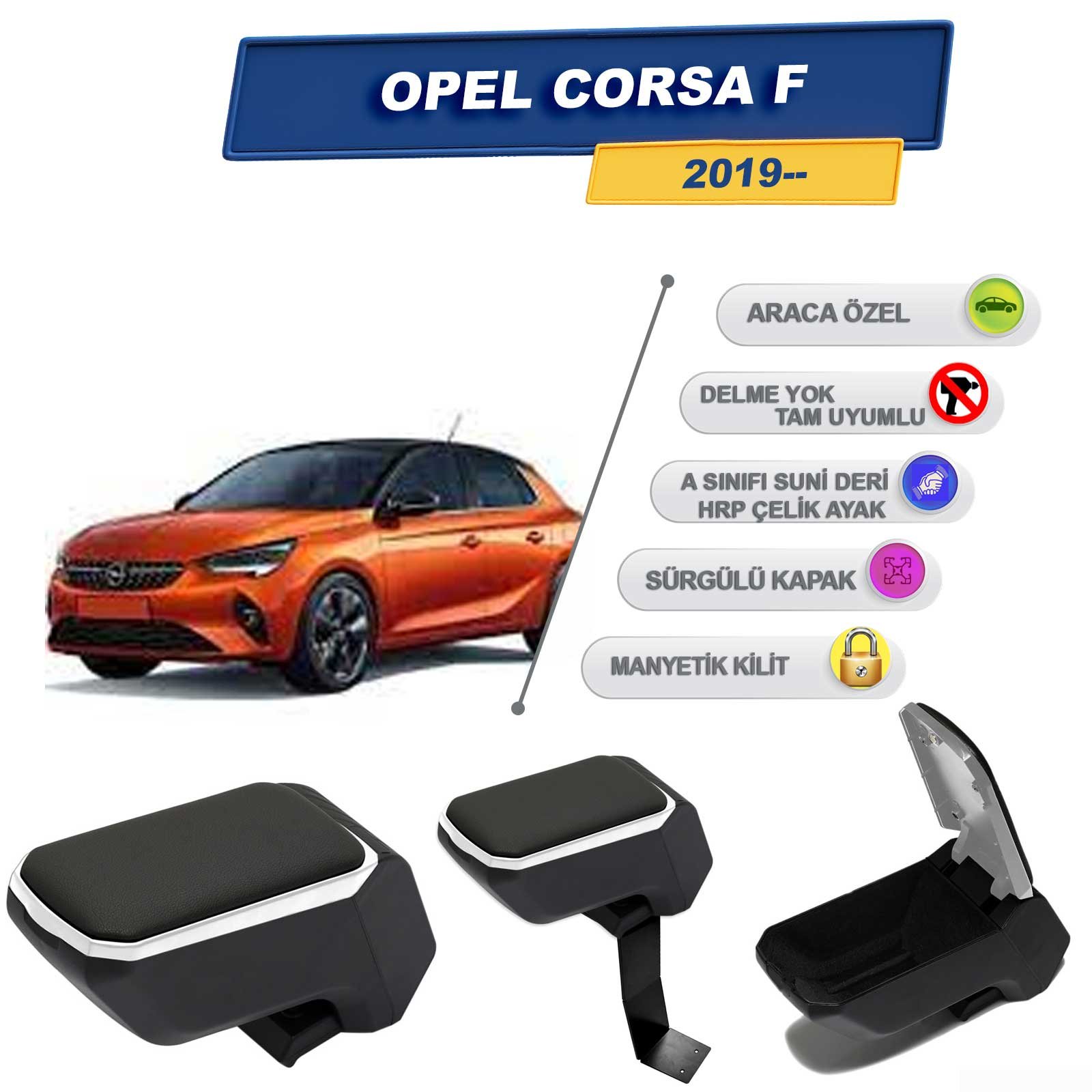 Opel Corsa F 2019 İçin Çelik Ayaklı Kolçak, Kol Dayama - A+ Kalite Abs Malzeme (Gri)