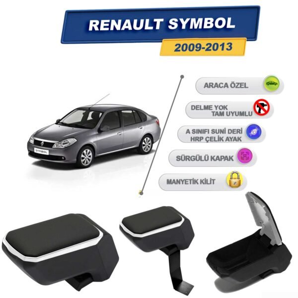 Renault Symbol 2009-2013 İçin Çelik Ayaklı Kolçak, Kol Dayama - A+ Kalite Abs Malzeme (Gri)
