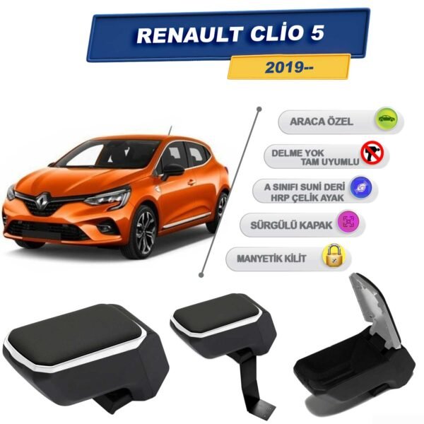 Renault Clio 5 2019 Sonrası İçin Çelik Ayaklı Kolçak, Kol Dayama - A+ Kalite Abs Malzeme (Siyah)
