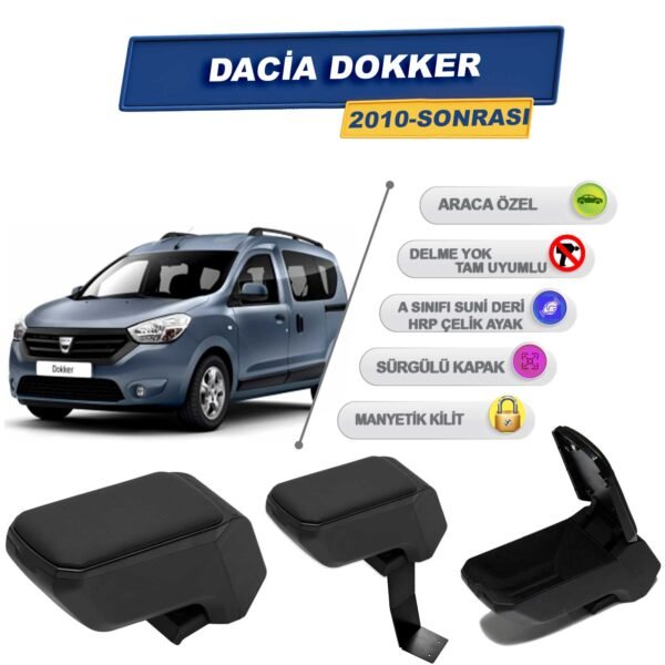 Dacia Dokker 2010 Sonrası İçin Çelik Ayaklı Kolçak, Kol Dayama - A+ Kalite Abs Malzeme (Siyah)