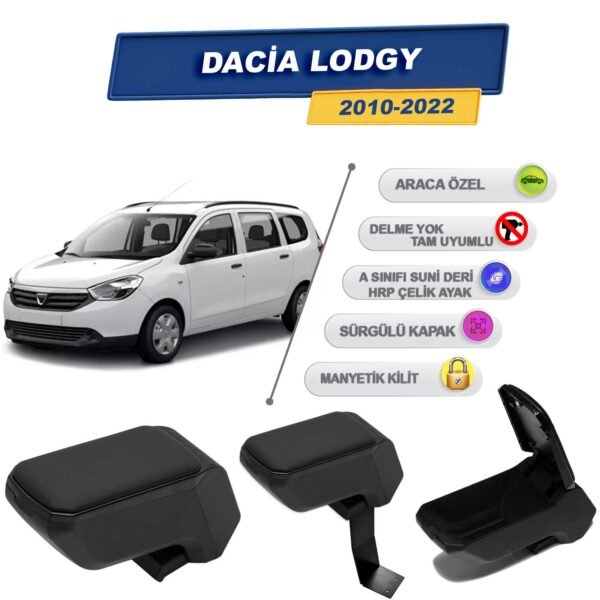 Dacia Lodgy 2010 Sonrası İçin Çelik Ayaklı Kolçak, Kol Dayama - A+ Kalite Abs Malzeme (Siyah)