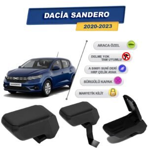Dacia Sandero 2020 Sonrası İçin Çelik Ayaklı Kolçak, Kol Dayama - A+ Kalite Abs Malzeme (Siyah)