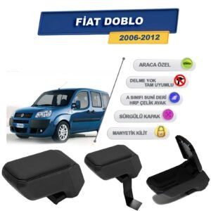 Fiat Doblo 2006-2012 İçin Çelik Ayaklı Kolçak, Kol Dayama - A+ Kalite Abs Malzeme (Siyah)