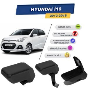 Hyundai İ10 2013-2018 İçin Çelik Ayaklı Kolçak, Kol Dayama - A+ Kalite Abs Malzeme (Siyah)
