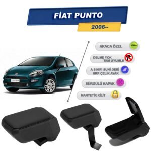 Fiat Punto 2006 Sonrası İçin Çelik Ayaklı Kolçak, Kol Dayama - A+ Kalite Abs Malzeme (Siyah)