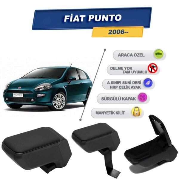 Fiat Punto 2006 Sonrası İçin Çelik Ayaklı Kolçak, Kol Dayama - A+ Kalite Abs Malzeme (Siyah)
