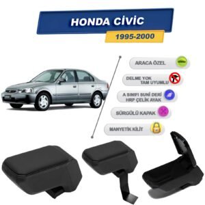 Honda Civic 1995-2000 İçin Çelik Ayaklı Kolçak, Kol Dayama - A+ Kalite Abs Malzeme (Siyah)