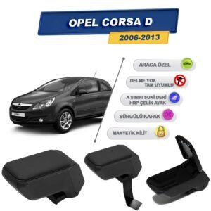 Opel Corsa D 2006-2013 İçin Çelik Ayaklı Kolçak, Kol Dayama - A+ Kalite Abs Malzeme (Siyah)