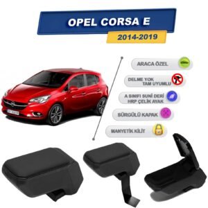 Opel Corsa E 2014-2019 İçin Çelik Ayaklı Kolçak, Kol Dayama - A+ Kalite Abs Malzeme (Siyah)