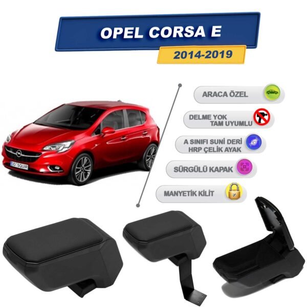 Opel Corsa E 2014-2019 İçin Çelik Ayaklı Kolçak, Kol Dayama - A+ Kalite Abs Malzeme (Siyah)