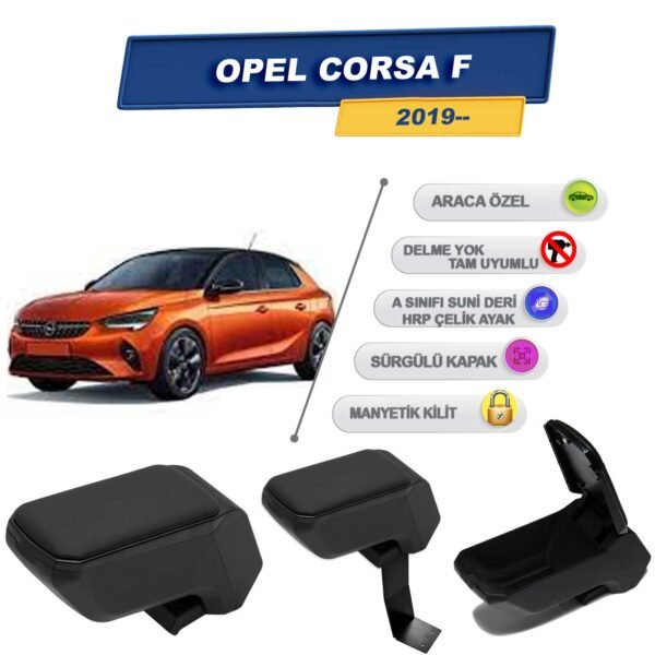 Opel Corsa F 2019 Sonrası İçin Çelik Ayaklı Kolçak, Kol Dayama - A+ Kalite Abs Malzeme (Siyah)