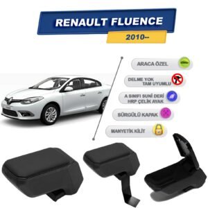 Renault Fluence 2010 Sonrası İçin Çelik Ayaklı Kolçak, Kol Dayama - A+ Kalite Abs Malzeme (Siyah)