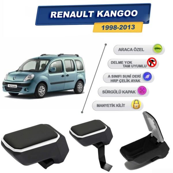 Renault Kangoo 1998-2013 İçin Çelik Ayaklı Kolçak, Kol Dayama - A+ Kalite Abs Malzeme (Gri)