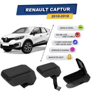 Renault Captur 2013-2019 için Çelik Ayaklı Kolçak, Kol Dayama - A+ Kalite Abs Malzeme (Siyah)