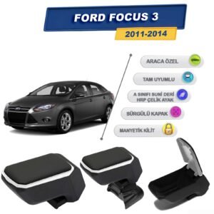 Ford Focus 3 2011-2014 İçin Vidalı Kolçak, Kol Dayama - A+ Kalite Abs Malzeme (Gri)
