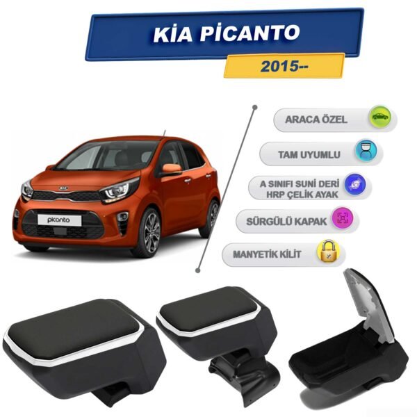Kia Picanto 2015 Sonrasıiçin Vidalı Kolçak, Kol Dayama - A+ Kalite Abs Malzeme (Gri)
