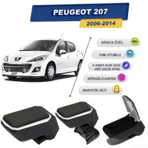 Peugeot 207 2006-2014 İçin Vidalı Kolçak, Kol Dayama - A+ Kalite Abs Malzeme (Gri)