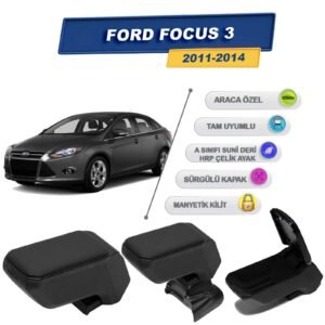 Ford Focus 3 2011-2014 İçin Vidalı Kolçak, Kol Dayama - A+ Kalite Abs Malzeme (Siyah)