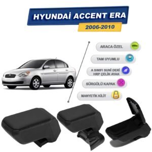 Hyundai Accent Era 2006-2010 İçin Vidalı Kolçak, Kol Dayama - A+ Kalite Abs Malzeme (Siyah)