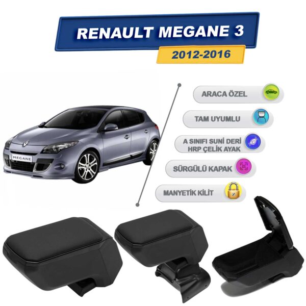 Renault Megane 3 2012-2016 İçin Vidalı Kolçak, Kol Dayama - A+ Kalite Abs Malzeme (Siyah)