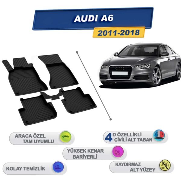 Audi A6 2011-2018 İle Uyumlu 4D Havuzlu Paspas A+Kalite Siyah