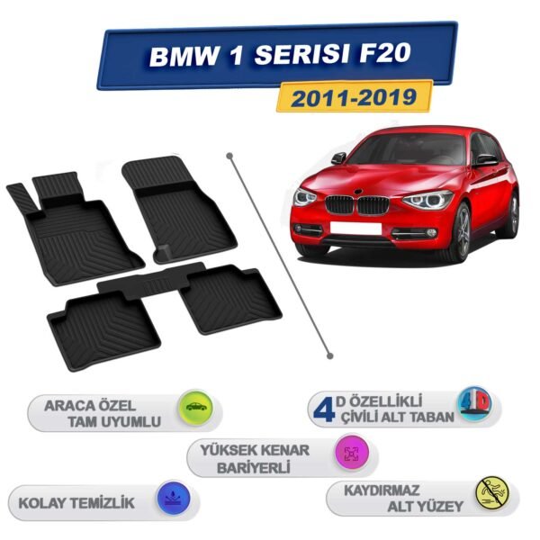 Bmw 1 Serisi F20 2011-2019 İle Uyumlu 4D Havuzlu Paspas A+Kalite Siyah