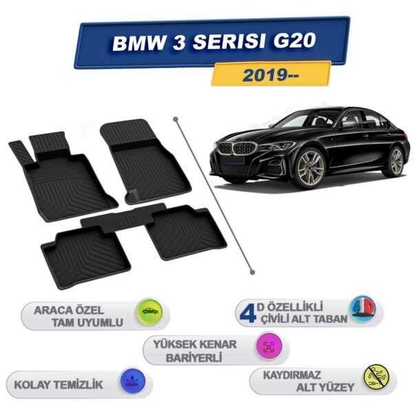Bmw 3 Serisi G20 2019 Sonrası İle Uyumlu 4D Havuzlu Paspas A+Kalite Siyah