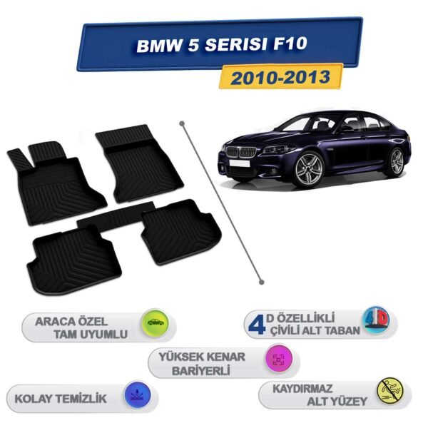 Bmw 5 Serisi F10 2010-2013 İle Uyumlu 4D Havuzlu Paspas A+Kalite Siyah