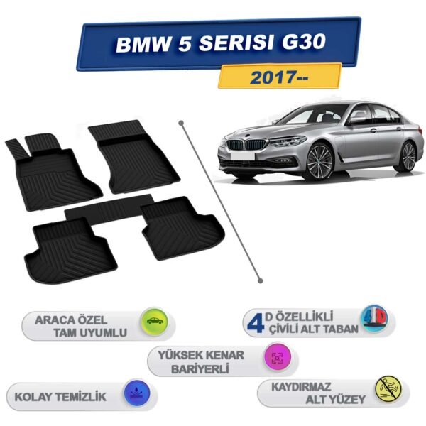 Bmw 5 Serisi G30 2017 Sonrası İle Uyumlu 4D Havuzlu Paspas A+Kalite Siyah