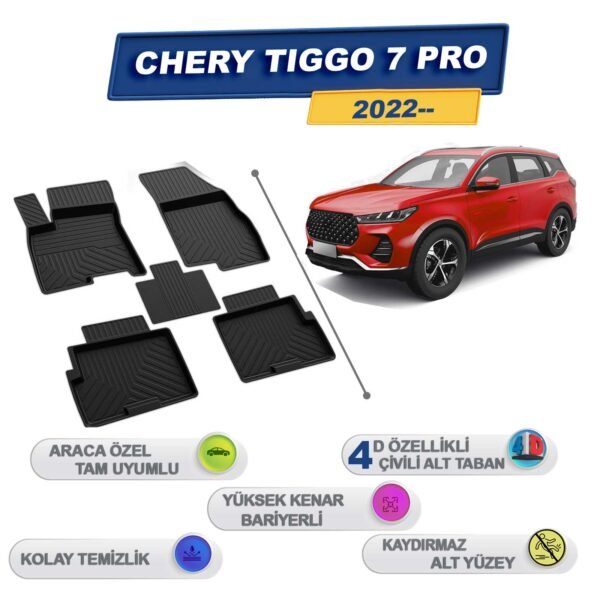 Chery Tiggo 7 Pro 2022 Sonrası İle Uyumlu 4D Havuzlu Paspas A+Kalite Siyah