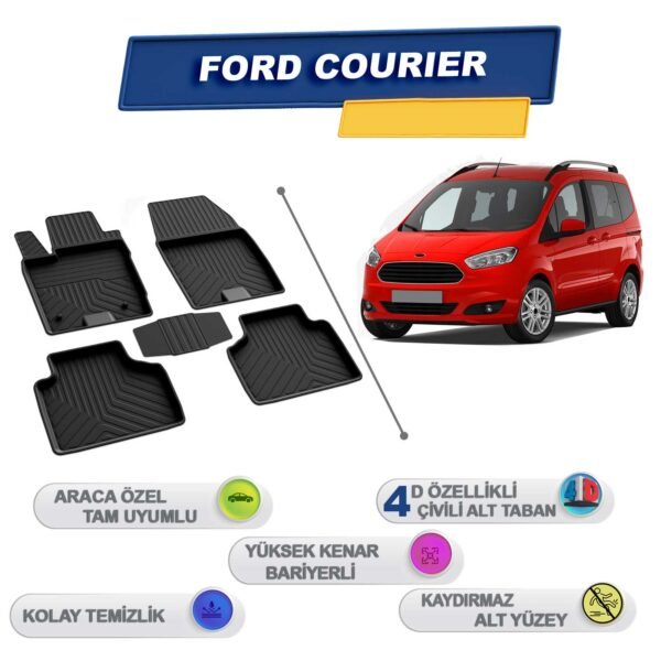 Ford Courier Siyah İle Uyumlu 4D Havuzlu Paspas A+Kalite Siyah