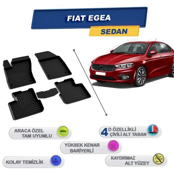 Fiat Egea Sedan Siyah İle Uyumlu 4D Havuzlu Paspas A+Kalite Siyah