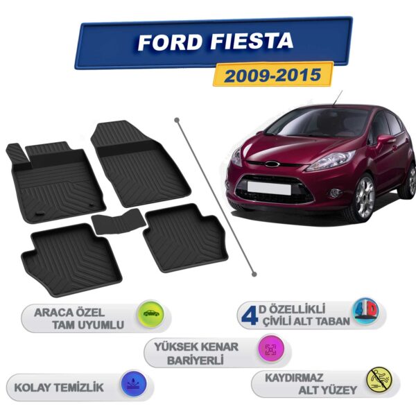 Ford Fiesta 2009-2015 İle Uyumlu 4D Havuzlu Paspas A+Kalite Siyah