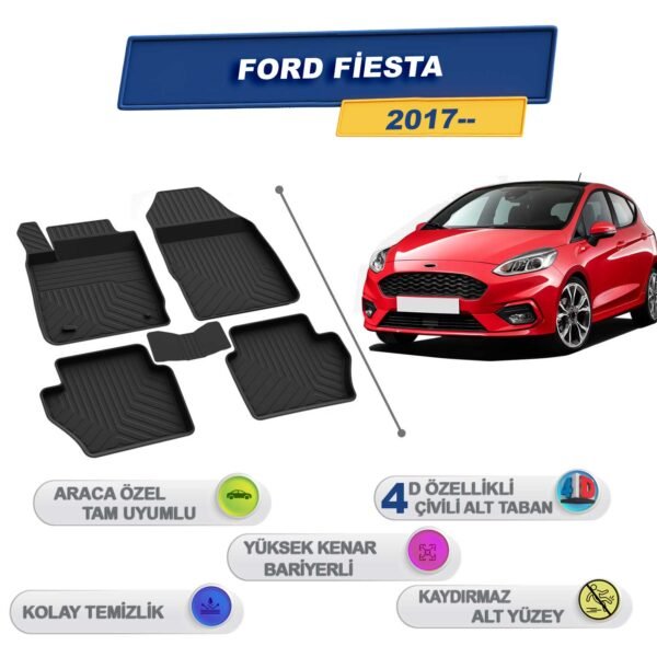 Ford Fiesta 2017 Sonrası İle Uyumlu 4D Havuzlu Paspas A+Kalite Siyah