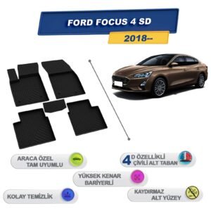 Ford Focus 4 Sedan 2018 Sonrası İle Uyumlu 4D Havuzlu Paspas A+Kalite Siyah
