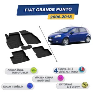 Fiat Grande Punto 2006-2018 İle Uyumlu 4D Havuzlu Paspas A+Kalite Siyah