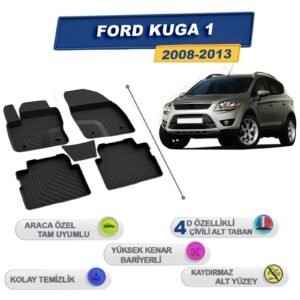 Ford Kuga 1 2008-2013 İle Uyumlu 4D Havuzlu Paspas A+Kalite Siyah