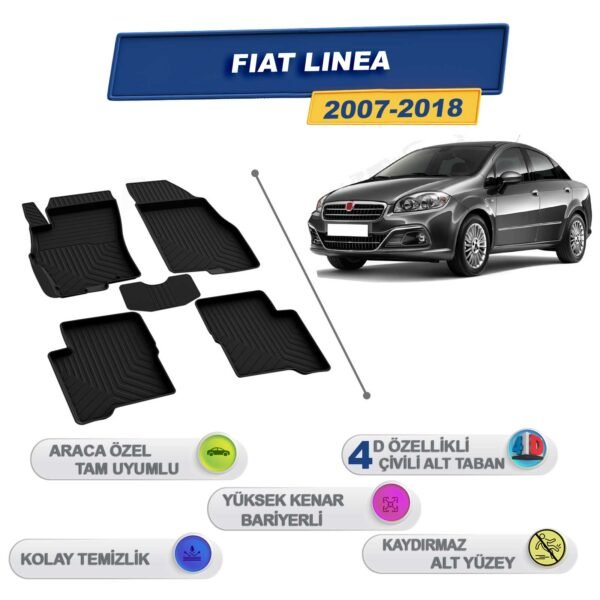 Fiat Linea 2007-2018 İle Uyumlu 4D Havuzlu Paspas A+Kalite Siyah