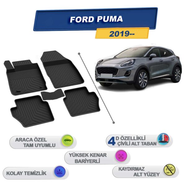 Ford Puma 2019 Sonrası İle Uyumlu 4D Havuzlu Paspas A+Kalite Siyah