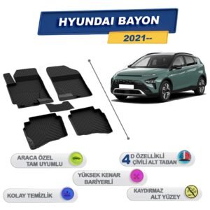Hyundai Bayon 2021 Sonrası İle Uyumlu 4D Havuzlu Paspas A+Kalite Siyah