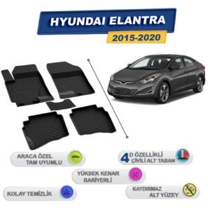 Hyundai Elantra 2015-2020 İle Uyumlu 4D Havuzlu Paspas A+Kalite Siyah