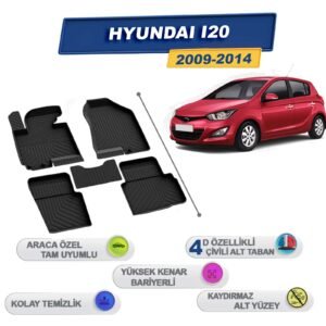 Hyundai İ20 2009-2014 İle Uyumlu 4D Havuzlu Paspas A+Kalite Siyah
