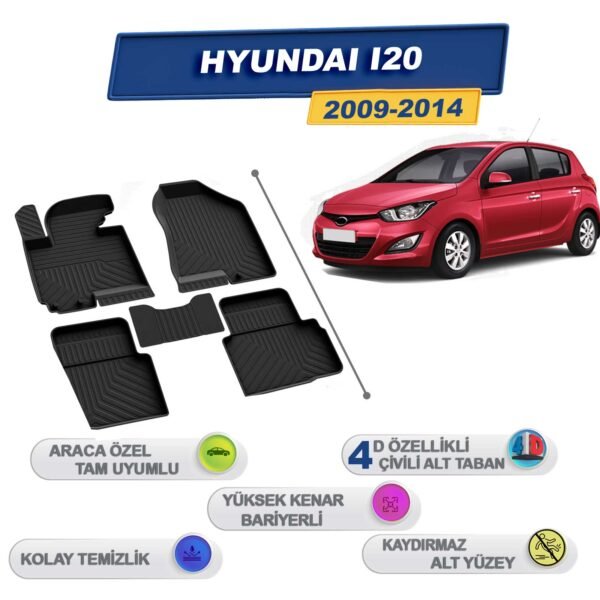 Hyundai İ20 2009-2014 İle Uyumlu 4D Havuzlu Paspas A+Kalite Siyah