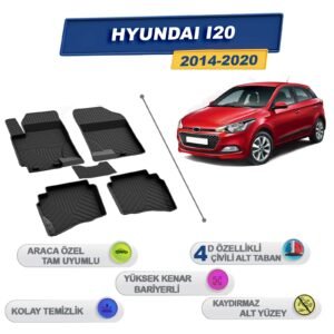 Hyundai İ20 2014-2020 İle Uyumlu 4D Havuzlu Paspas A+Kalite Siyah